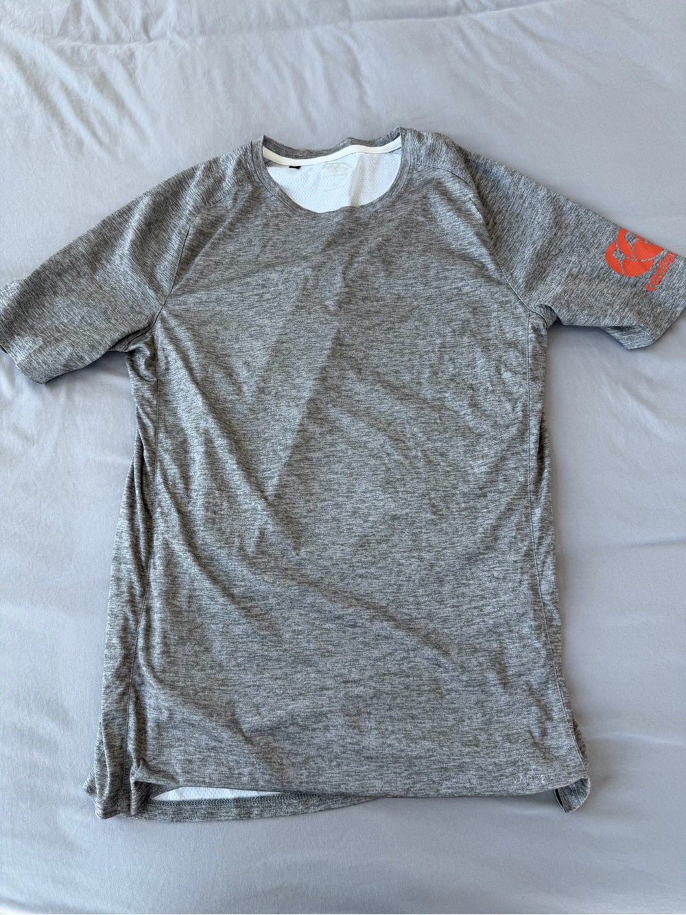Men's Heather Gray Short Sleeve Crew Tee with Orange Sleeve Logo
